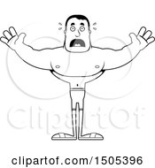 Clipart Of A Black And White Scared Buff Male Swimmer Royalty Free Vector Illustration