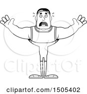 Clipart Of A Black And White Scared Buff Male Wrestler Royalty Free Vector Illustration