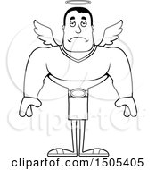 Clipart Of A Black And White Sad Buff Male Angel Royalty Free Vector Illustration