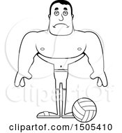 Clipart Of A Black And White Sad Buff Male Beach Volleyball Player Royalty Free Vector Illustration