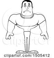 Clipart Of A Black And White Sad Buff Casual Man Royalty Free Vector Illustration