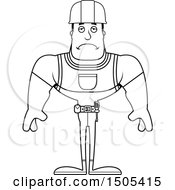 Clipart Of A Black And White Sad Buff Male Construction Worker Royalty Free Vector Illustration