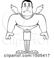 Clipart Of A Black And White Sad Buff Male Cupid Royalty Free Vector Illustration