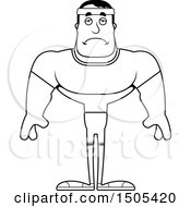 Clipart Of A Black And White Sad Buff Male Fitness Guy Royalty Free Vector Illustration
