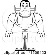 Clipart Of A Black And White Sad Buff Male Hiker Royalty Free Vector Illustration