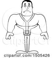 Clipart Of A Black And White Sad Buff Karate Man Royalty Free Vector Illustration
