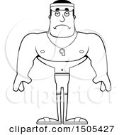 Clipart Of A Black And White Sad Buff Male Lifeguard Royalty Free Vector Illustration