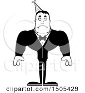Clipart Of A Black And White Sad Buff Party Man Royalty Free Vector Illustration
