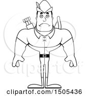 Clipart Of A Black And White Sad Buff Male Archer Or Robin Hood Royalty Free Vector Illustration