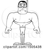 Clipart Of A Black And White Sad Buff Male In Snorkel Gear Royalty Free Vector Illustration