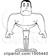 Clipart Of A Black And White Sad Buff Male Swimmer Royalty Free Vector Illustration