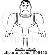 Clipart Of A Black And White Sad Buff Male Wrestler Royalty Free Vector Illustration