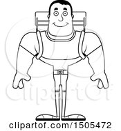 Clipart Of A Black And White Happy Buff Male Hiker Royalty Free Vector Illustration