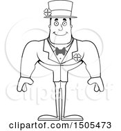 Clipart Of A Black And White Happy Buff Irish Man Royalty Free Vector Illustration