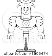 Clipart Of A Black And White Happy Buff Male Jester Royalty Free Vector Illustration