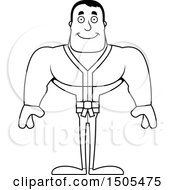 Clipart Of A Black And White Happy Buff Karate Man Royalty Free Vector Illustration