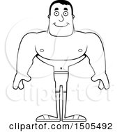 Clipart Of A Black And White Happy Buff Male Swimmer Royalty Free Vector Illustration