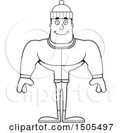 Clipart Of A Black And White Happy Buff Man In Winter Apparel Royalty Free Vector Illustration