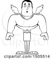 Clipart Of A Black And White Surprised Buff Male Cupid Royalty Free Vector Illustration