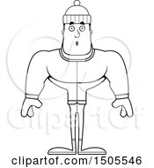 Clipart Of A Black And White Surprised Buff Man In Winter Apparel Royalty Free Vector Illustration