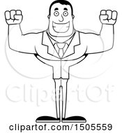 Clipart Of A Black And White Cheering Buff Male Royalty Free Vector Illustration
