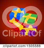 Clipart Of A Group Of Christmas Gifts On Red Royalty Free Vector Illustration