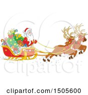 Poster, Art Print Of Scene Of Santas Christmas Reindeer And Sleigh