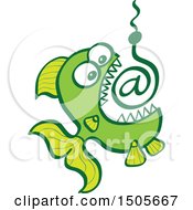 Poster, Art Print Of Green Fish Biting Click Bait Arobase At Email Symbol