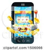 Poster, Art Print Of 3d Casino Slot Machine Spitting Out Coins From A Mobile Phone Screen
