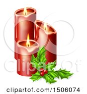 Sprig Of Holly And Lit Christmas Candles