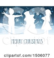 Clipart Of A Merry Christmas Greeting With Children And A Snowman Royalty Free Vector Illustration