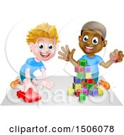 Clipart Of Boys Playing With Blocks And A Toy Car Royalty Free Vector Illustration