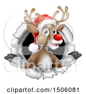 Poster, Art Print Of Red Nosed Christmas Reindeer Breaking Through A Wall