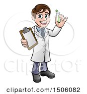 Poster, Art Print Of Cartoon Young Male Scientist Holding A Clipboard And Test Tube
