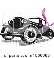 Poster, Art Print Of Driver Wearing A Long Purple Scarf In A Vintage Coupe Automobile