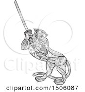 Poster, Art Print Of Zentangle Styled Tiger Holding A Katana Sword