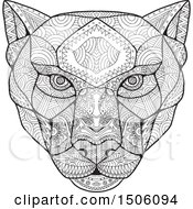 Panther Head In Black And White Zentangle Style