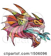 Poster, Art Print Of Fire Breathing Dragon Head In Colorful Zentangle Style On A White Background