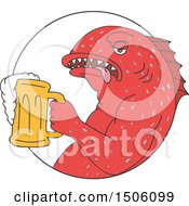 Poster, Art Print Of Sketched Coral Trout Fish Holding A Beer Mug In A Circle