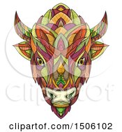 Poster, Art Print Of Bison Or American Buffalo Head In Colorful Mandala Zentangle Style On A White Background