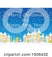 Poster, Art Print Of Merry Christmas And Happy New Year In A Snowy Sky Over A Christmas Town