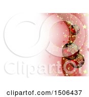 Clipart Of A Christmas Background With Stars Sparkles And Suspended 3d Red Bauble Ornaments Royalty Free Vector Illustration