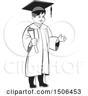 Poster, Art Print Of Grayscale Boy Graduate Holding A Diploma