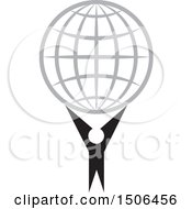 Clipart Of A Person Holding Up A Gray Wire Globe Royalty Free Vector Illustration