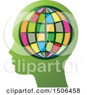 Poster, Art Print Of Colorful Globe Over A Profiled Green Head