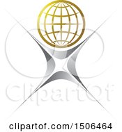 Clipart Of A Silver Person With A Golden Wire Globe Head Royalty Free Vector Illustration