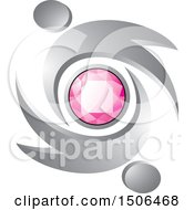 Clipart Of A Pink Gem Encircled With Silver People Royalty Free Vector Illustration