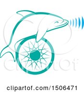 Clipart Of A Turquoise Dolphin Over A Wheel With Sound Waves Royalty Free Vector Illustration by Lal Perera