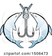 Clipart Of A Fishing Hook With Dolphins Royalty Free Vector Illustration
