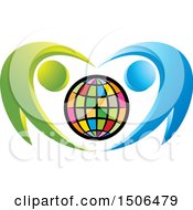 Poster, Art Print Of Colorful Globe Embraced By Blue And Green People